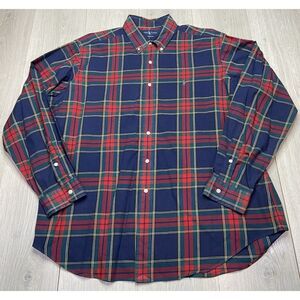 Ralph Lauren‎ Shirt Men XL Red Navy Tartan Plaid Classic Casual Long Sleeve